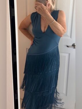 Fringe Party Dress Teal